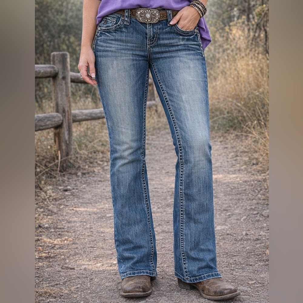 Cowgirl Up Women’s Size 32 Mid Rise Bootcut Jeans Western Denim Medium Wash